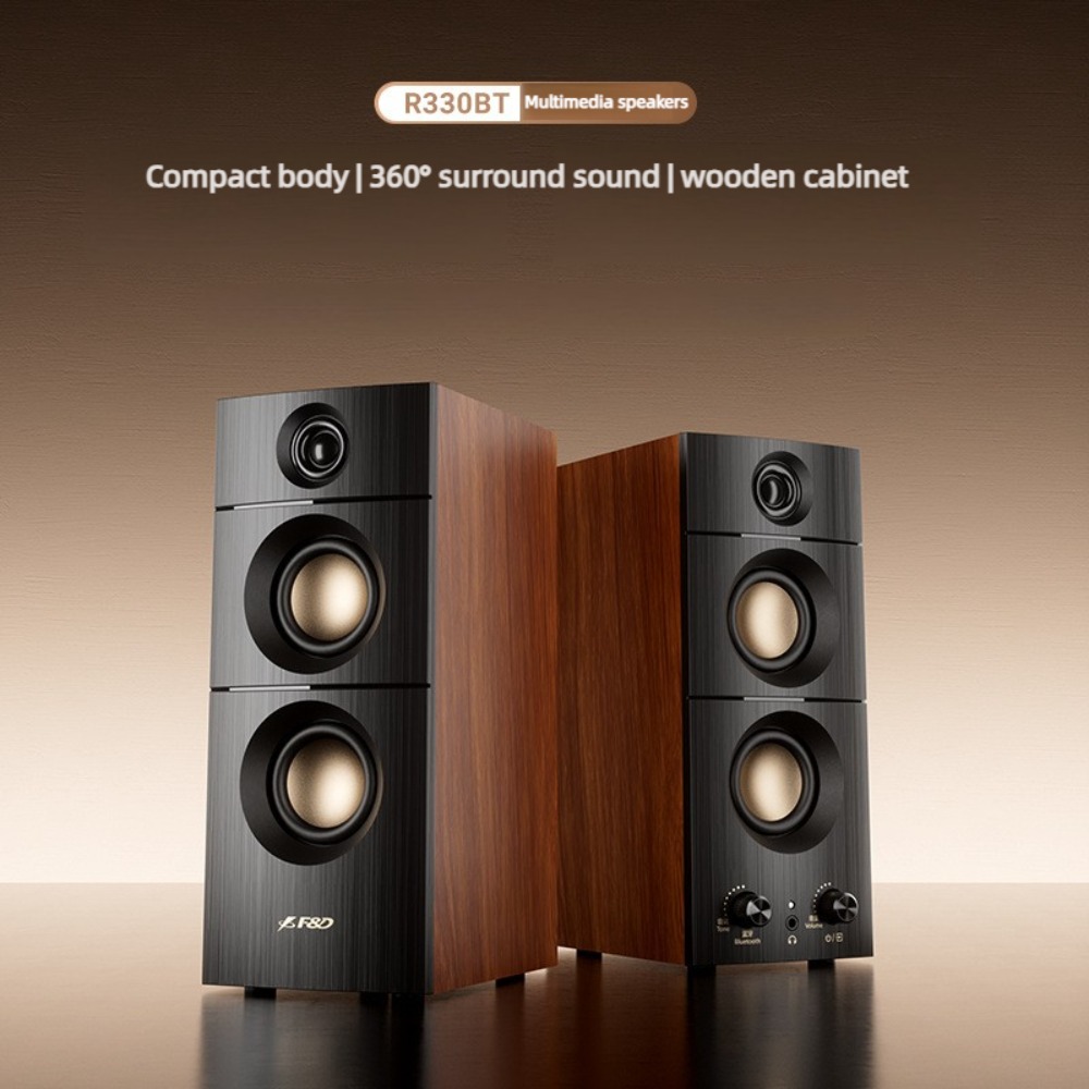 Audio Music Spotify - R330BT Actieve 2.0 Desktop Bluetooth-luidsprekerset, houten